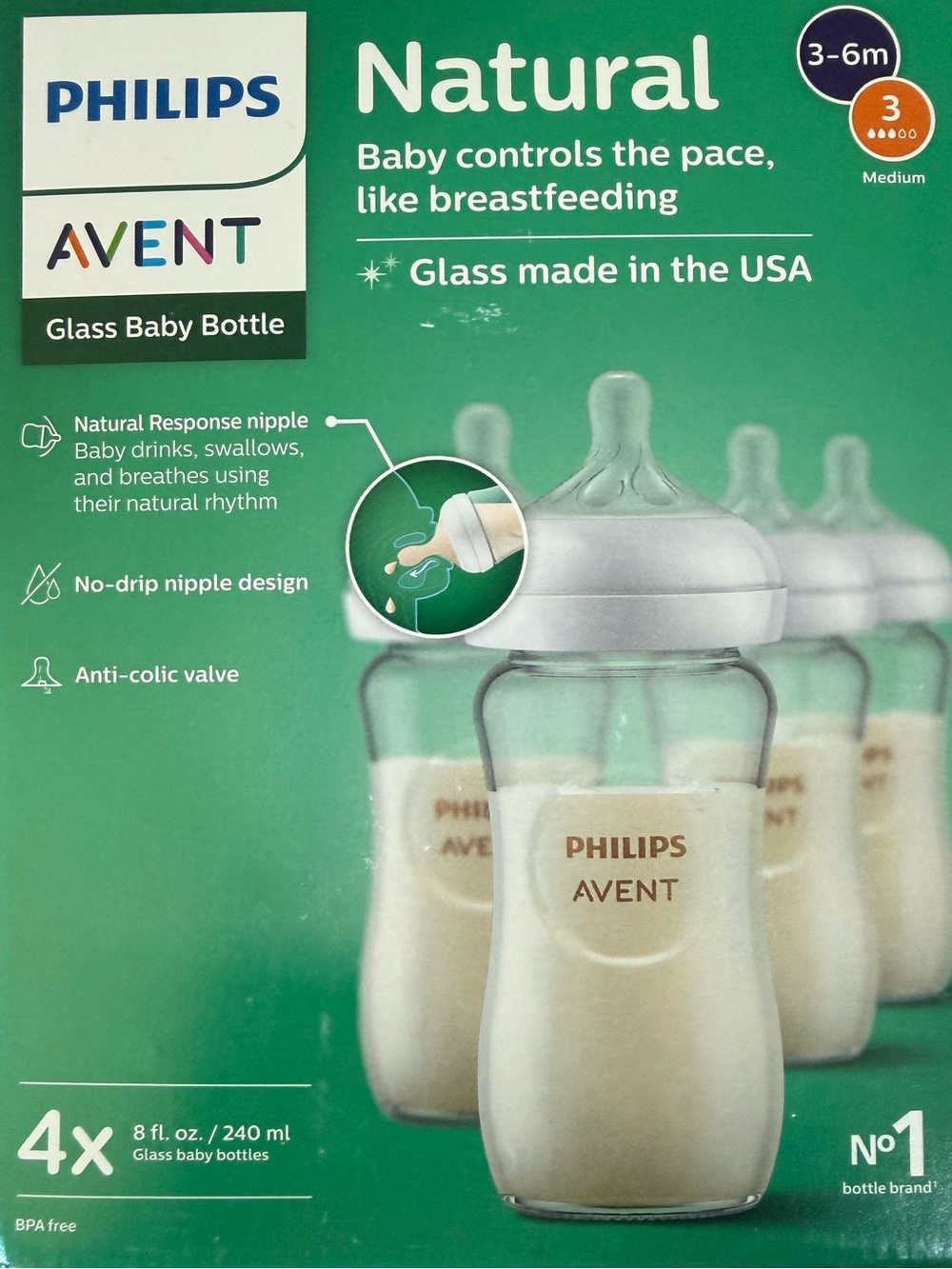 PHILIPS AVENT Natural Glass Baby Bottles 4pk Medium
